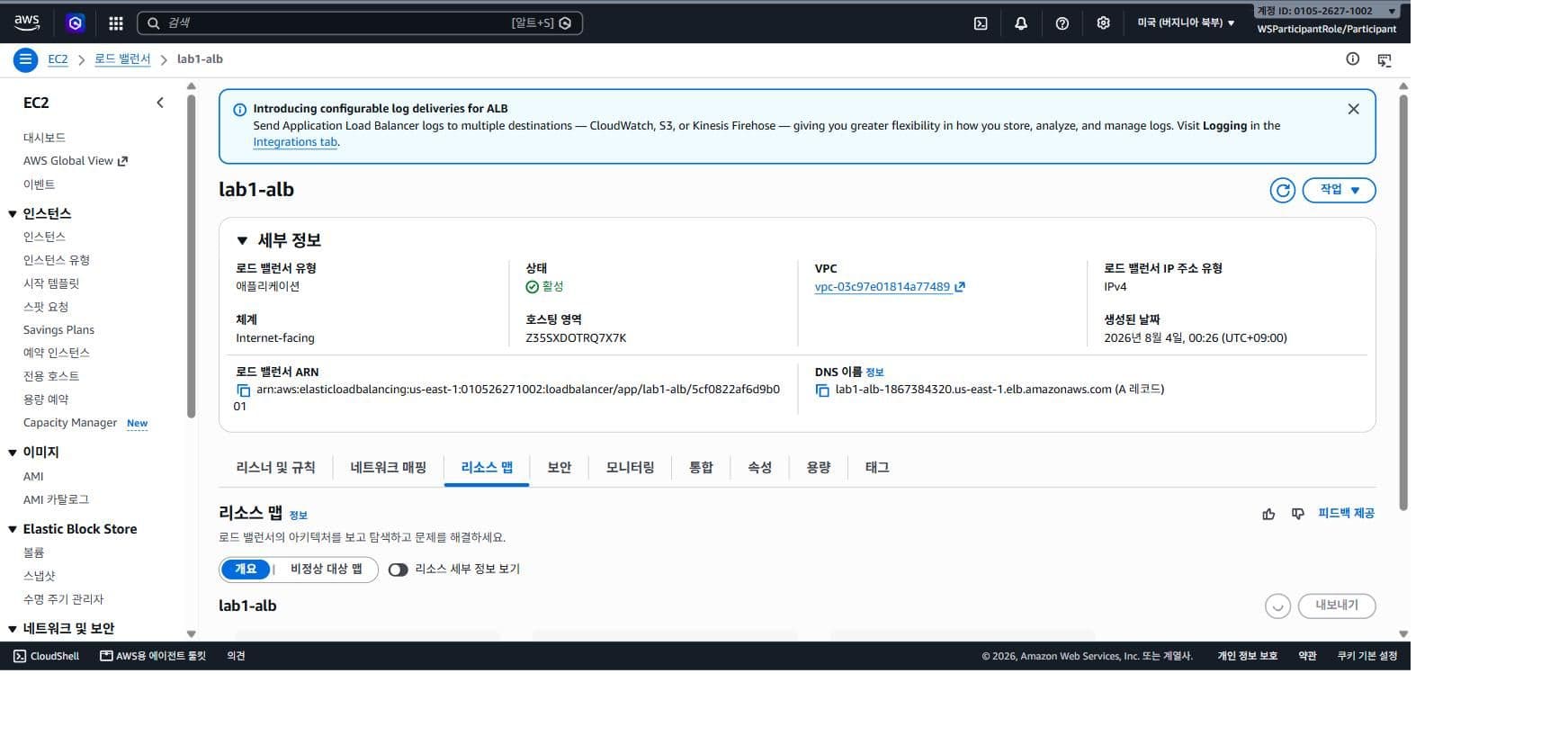 AWS 콘솔에서 확인한 ALB 리소스 개요 스크린샷